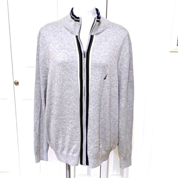 NWOT Nautica Men's Ash Grey 100% Cotton Zip-Up Long Sleeve Sweater - Picture 3 of 15